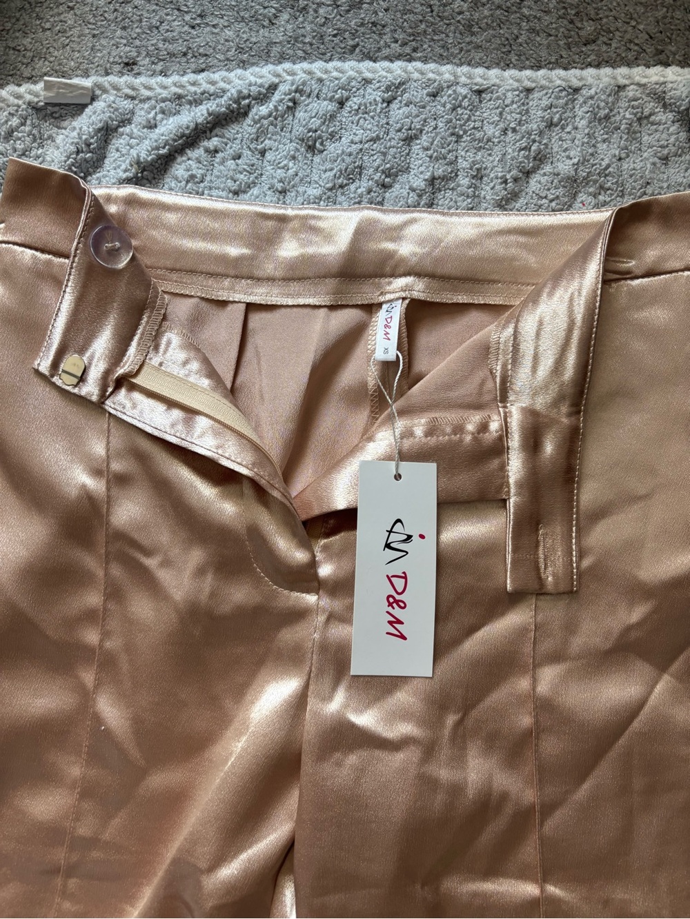 Wide-Leg Satin Pants in Rose Gold